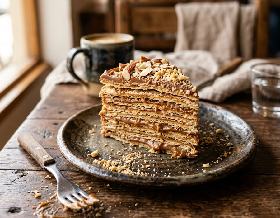 Postre casero servido en plato de cafetería