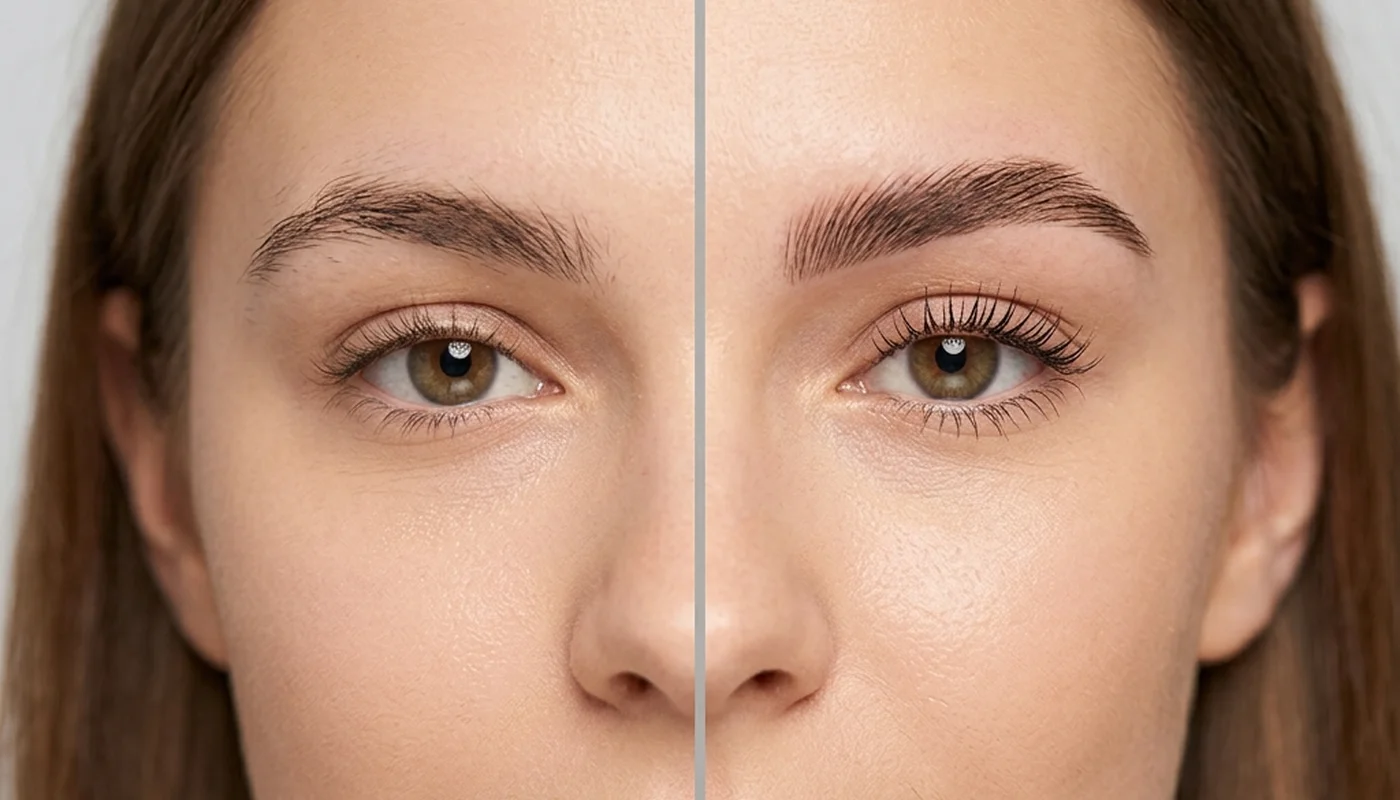 Composición de antes y después estético con resultado natural
