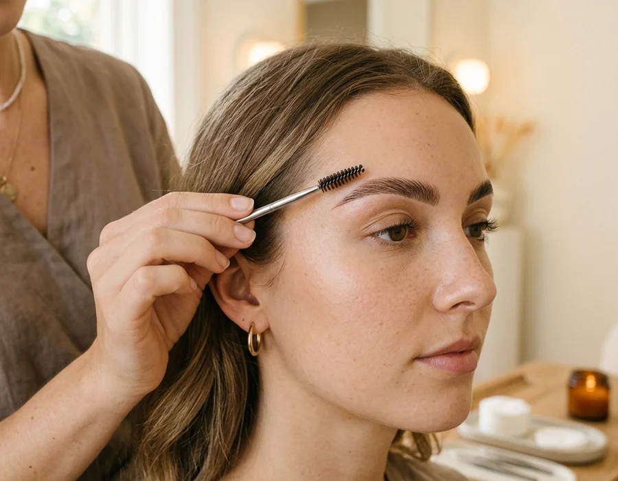 Perfilado de cejas en estudio de belleza